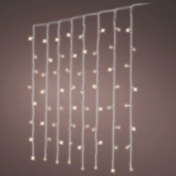 Cortina multifunción, exterior, blanco frío, cable transparente, 240 leds, 2 x 2 m